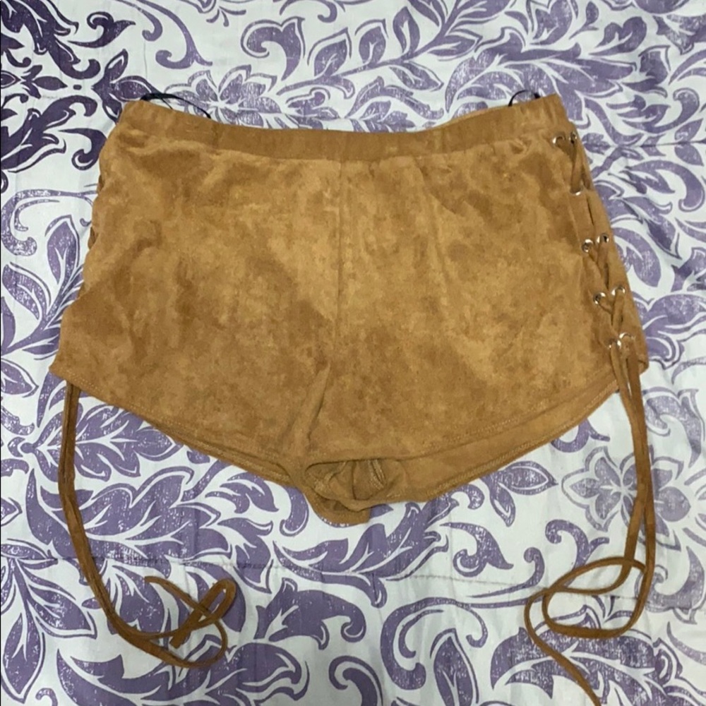 Suede light brown mini shorts